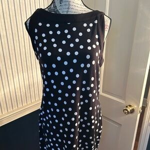 WHBM Black & White Polka Dot Sheath Dress with Bateau Neck Size Medium